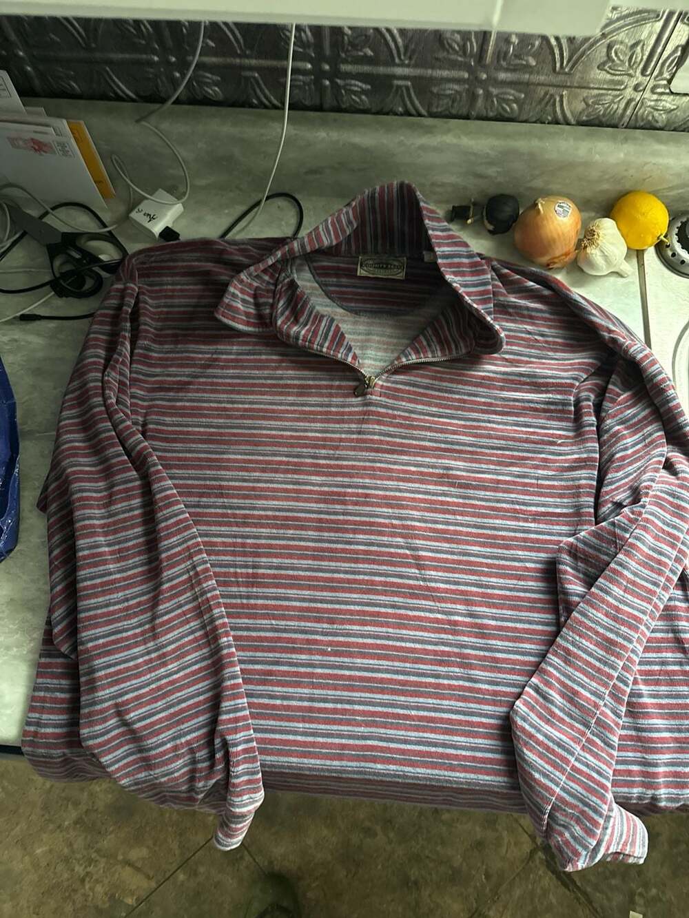 County Seat Striped Quarter-Zip Velour Pullover Shirt Size XL